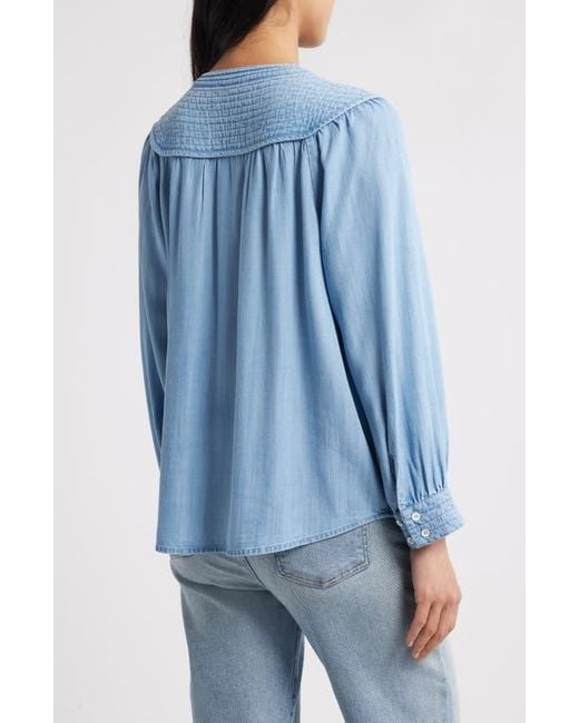 Wit & Wisdom Blue Split Neck Balloon Sleeve Top