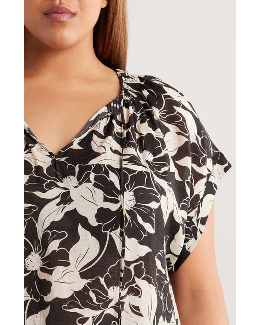 Vince Camuto Black Floral Dolman Sleeve Peasant Top