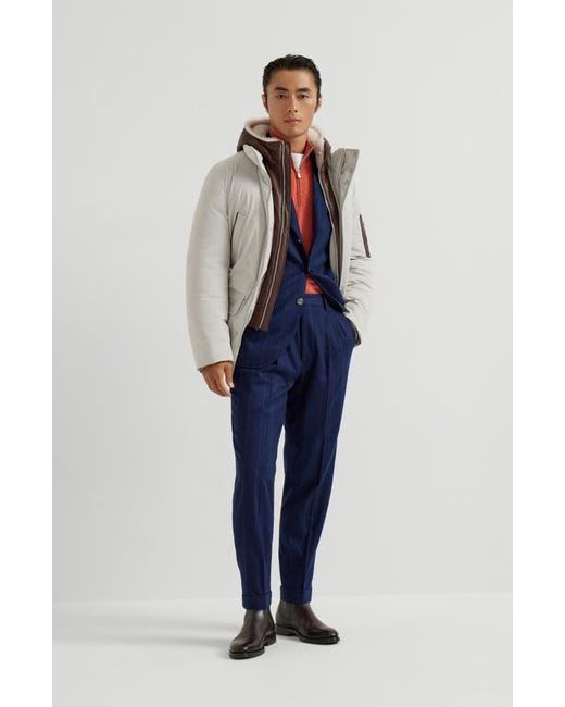 Brunello Cucinelli Blue Wide Chalk Stripe Deconstructed Blazer for men