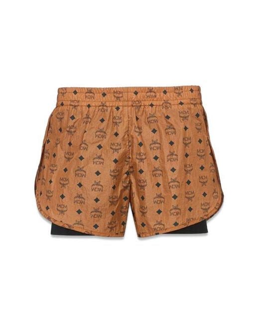 MCM Brown Monogram Print Shorts