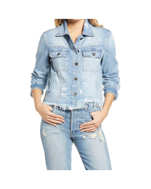Hidden Jeans Frayed Hem Denim Jacket in Blue Lyst