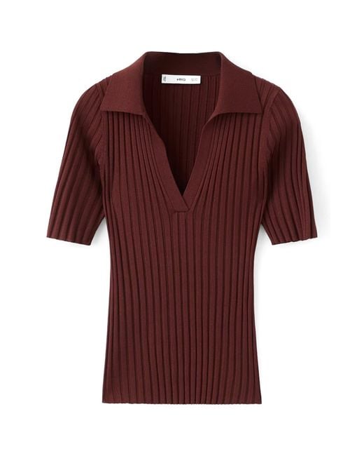 Mango Red V-Neck Rib Sweater