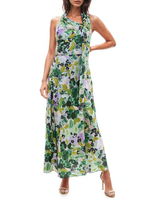 Socialite Green Floral Halter Neck Maxi Dress