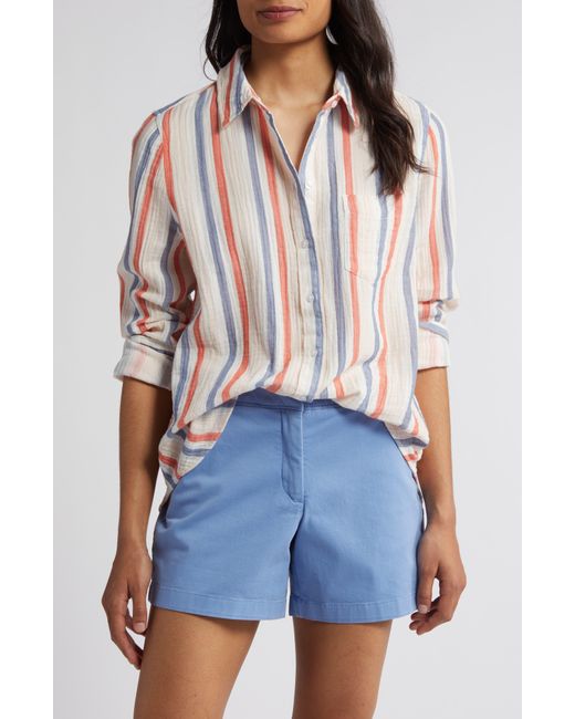 Caslon Pink Caslon(r) Stripe Cotton Gauze Button-up Shirt