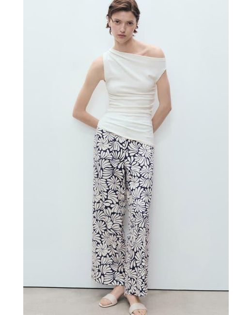 Mango Multicolor Coco Print Linen Blend Wide Leg Pants