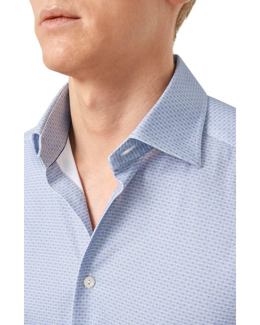 Eton of Sweden Blue Slim Fit Geometric Print 4flex Stretch Dress Shirt for men
