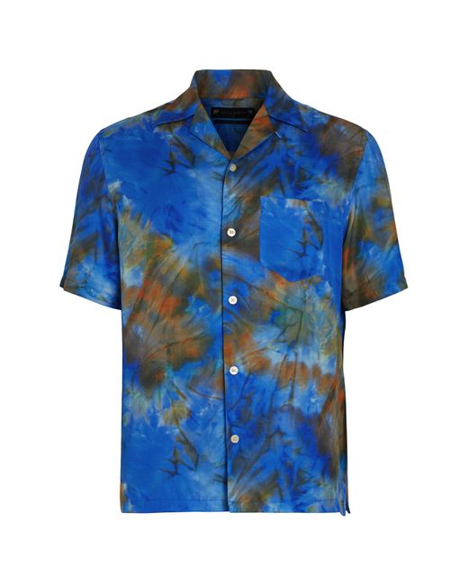 AllSaints Blue Borealis Relaxed Fit Tie Dye Camp Shirt for men