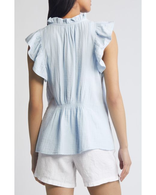 Caslon Blue Caslon(r) Flounce Sleeve Cotton Gauze Top