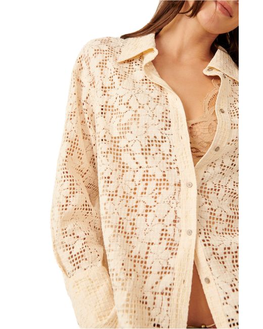 Free People Natural In Your Dreams Lace Button-up Shirt