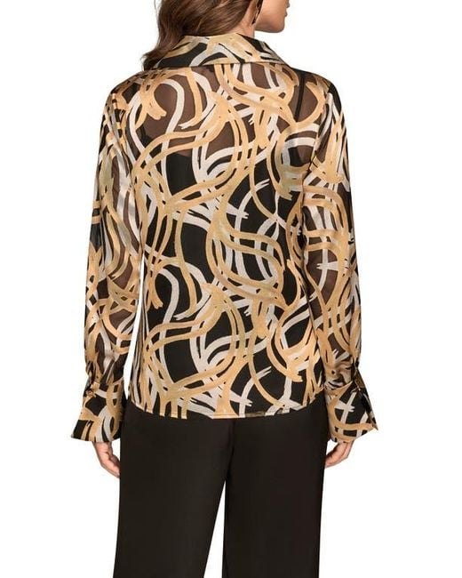 Donna Karan Black Burnout Print Cowl Neck Top