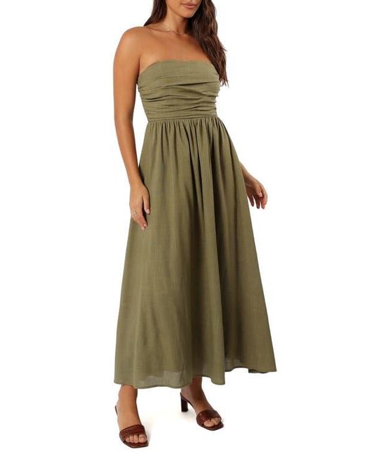 Petal & Pup Green Kayt Strapless Linen Blend Maxi Sundress