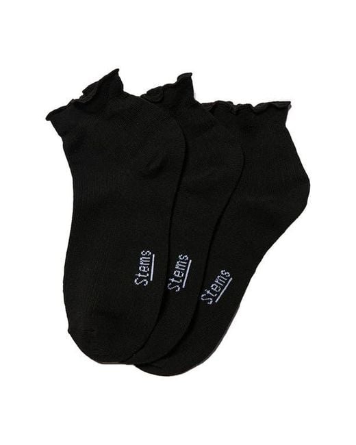 Stems Black Everyday Classics Ruffle 3-Pack Crew Socks