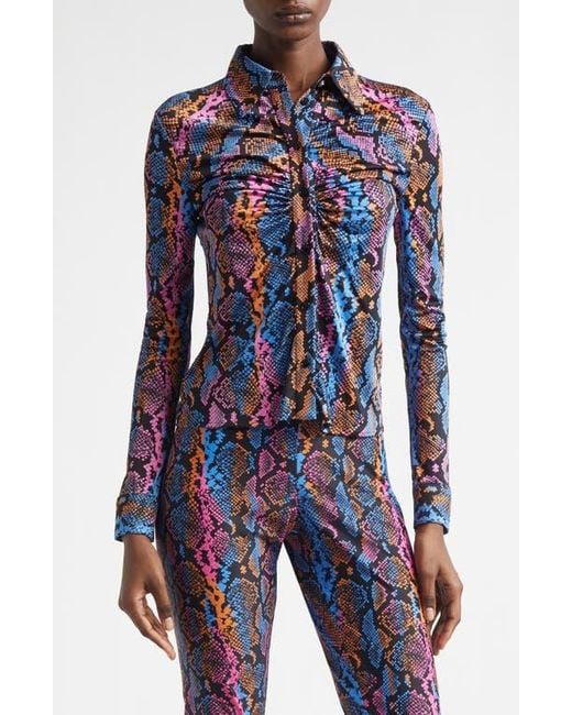 Versace Blue Python Print Liquid Jersey Button-Up Shirt