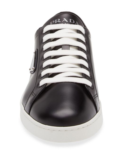 Prada Black Lane Triangle Logo Low Top Leather Sneaker for men