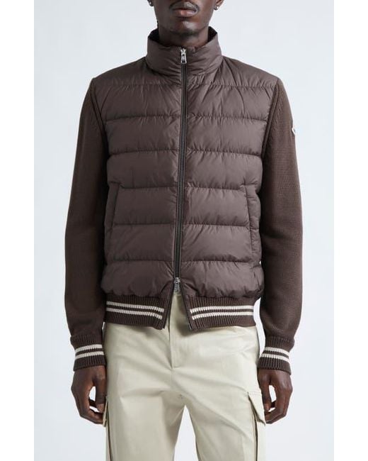 Moncler Quilted Down Cotton Knit Cardigan in Brown for Men Lyst