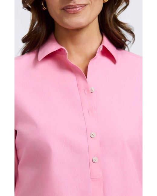 Foxcroft Pink Madison Popover Cotton Oxford Shirt