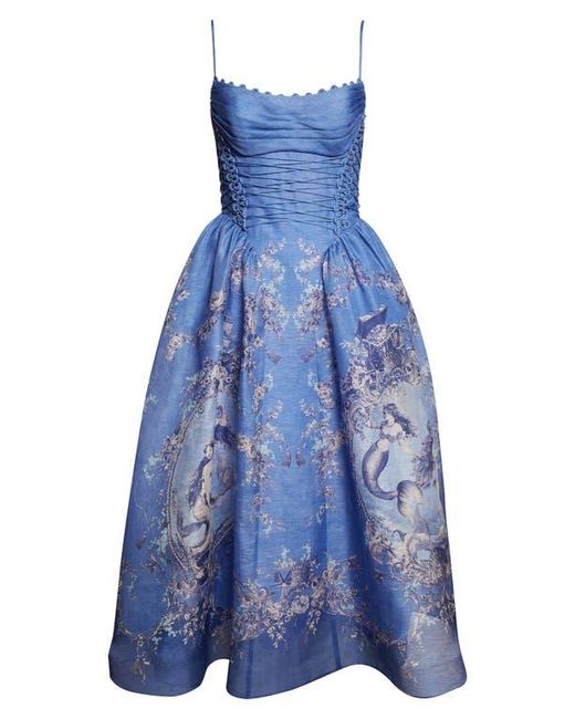 Zimmermann Rebellion Mermaid Silk & Linen Picnic Dress in Blue | Lyst