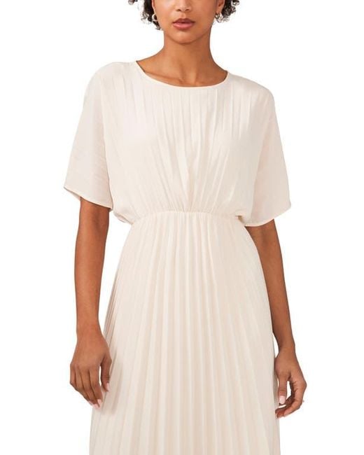 Halogen® Natural Pleated Midi Dress