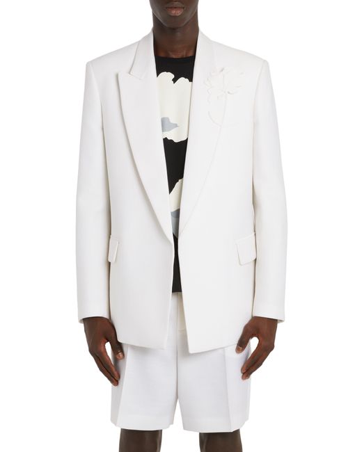 Valentino White Tonal Flower Patch Wool & Silk Blazer for men