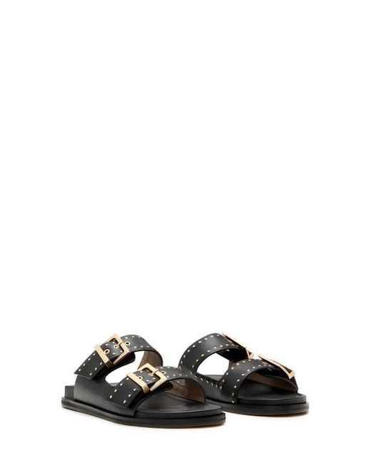 AllSaints Black Magda Two-Strap Stud Sandal