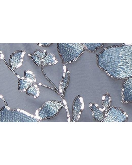 Alex Evenings Blue Sequin Embroidered Floral Cocktail Dress