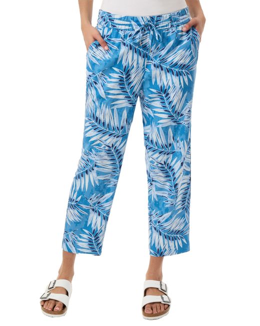 Jones New York Blue Palm Print Linen Blend Crop Pants