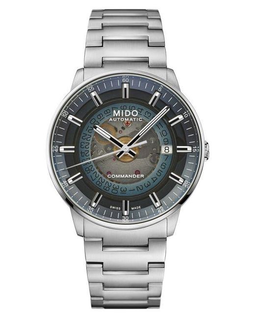 MIDO Gray Commander Gradient Skeletal Automatic Bracelet Watch, 40Mm for men