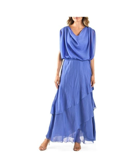Komarov Blue Charmeuse & Chiffon Blouson Gown