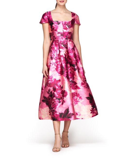 Kay Unger Pink Tierney Floral Midi Dress