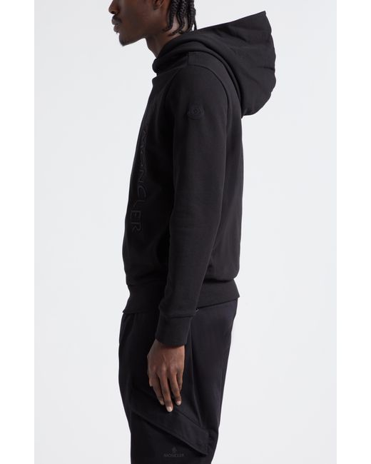Moncler Black Embroidered Cotton Logo Hoodie for men