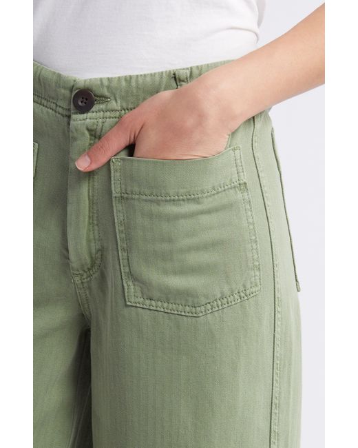Treasure & Bond Green Patch Pocket Ankle Herringbone Twill Wide Leg Pants