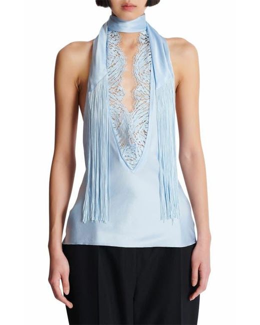 Balmain Black Backless Crepe Satin Top With Fringe