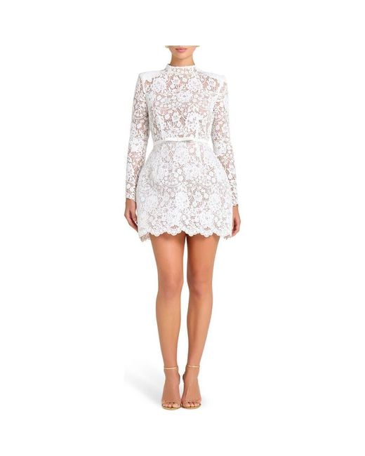 Nadine Merabi Sophie Long Sleeve Lace Overlay Cocktail Minidress in White |  Lyst