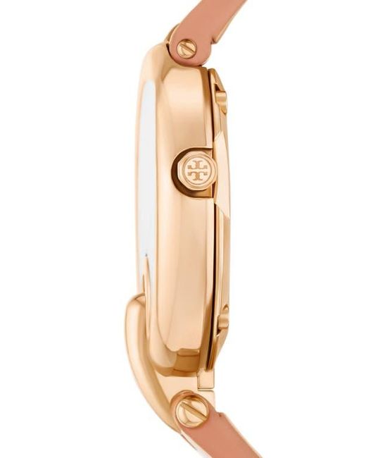 Tory Burch Pink The Small Pierced Leather Strap Watch, 30Mm