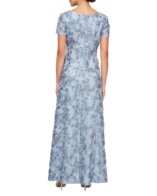Alex Evenings Blue Rosette Sequin A-line Gown