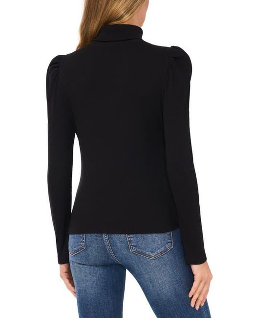 Cece Blue Gathered Sleeve Turtleneck Top