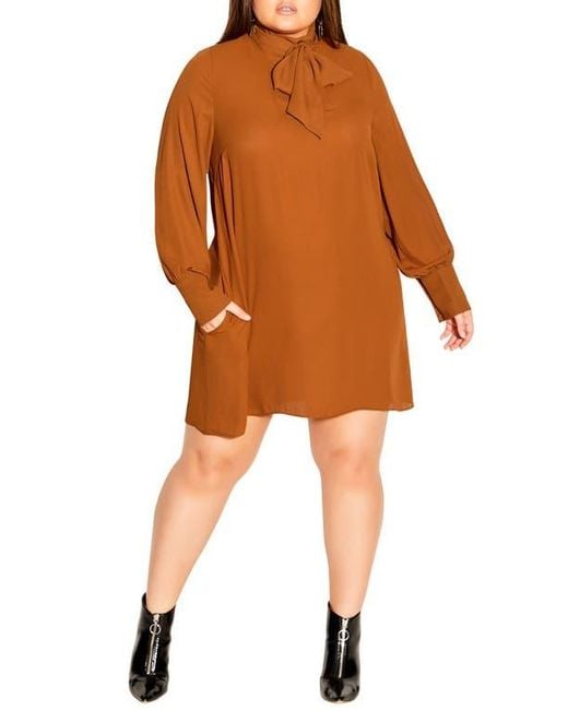 orange long sleeve shift dress Women's Ombre Print Flute Sleeve Shift Dress, Orange