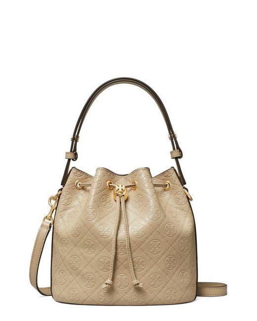 Tory Burch Natural T Monogram Debossed Bucket Bag