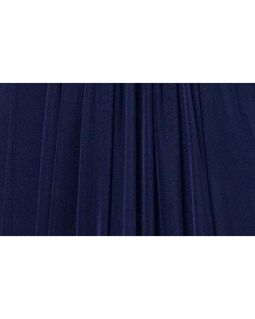Betsy & Adam Blue Metallic Floral Appliqué Long Sleeve Gown