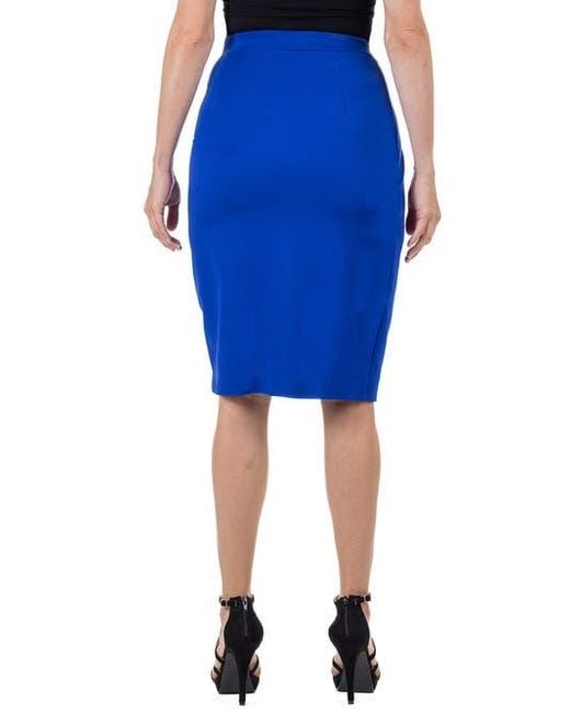 24seven Comfort Apparel Blue Elastic Waist Knee Length Tulip Pencil Skirt