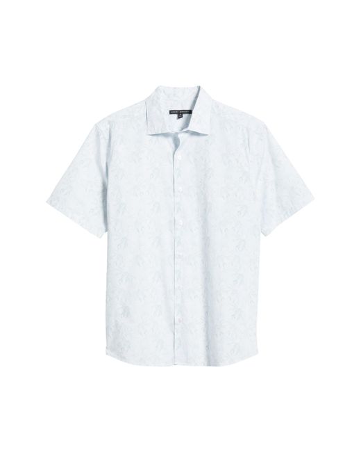 Robert Barakett White Leaf Print Short Sleeve Cotton Button-up Shirt for men