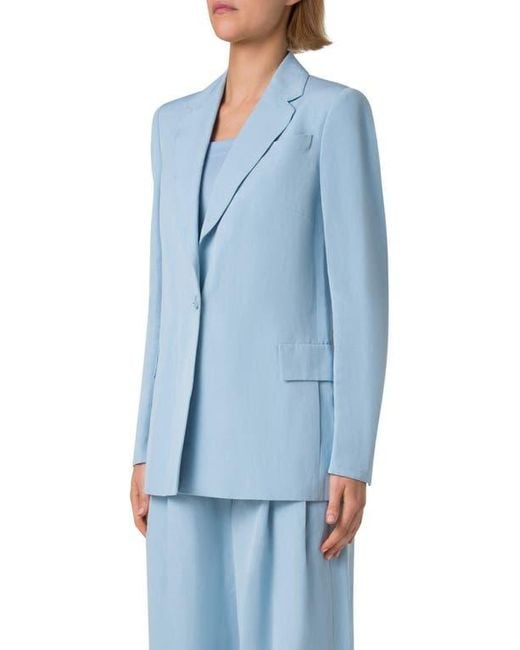 Akris Punto Blue One-Button Linen Boyfriend Blazer