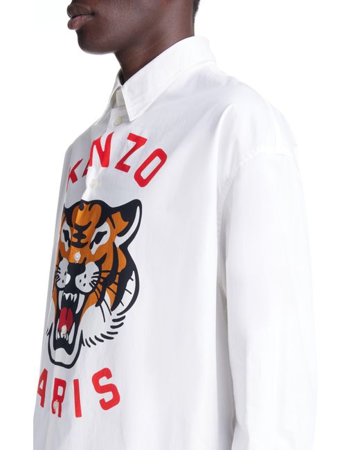 KENZO White Luck Tiger Cotton Button-up Shirt for men