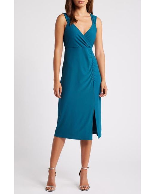 Chelsea28 Blue Gathered Jersey Dress