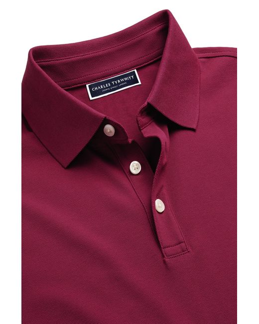 Charles Tyrwhitt Red Solid Short Sleeve Cotton Tyrwhitt Pique Polo for men