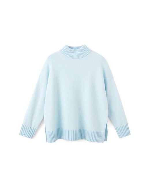Mango Blue Mock Neck Side Slit Sweater