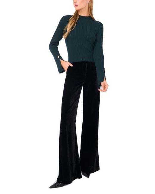 Ted Baker Blue Mock Neck Split Cuff Ribbed Sweater