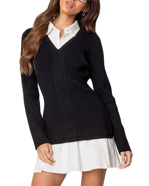 edikted sweater dress Off Shoulder Sequin Knit Mini - Brown Preppy and cute Edikted Stripe Off The Shoulder