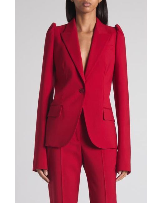 McQueen Red One-Button Wool Grain De Poudre Jacket