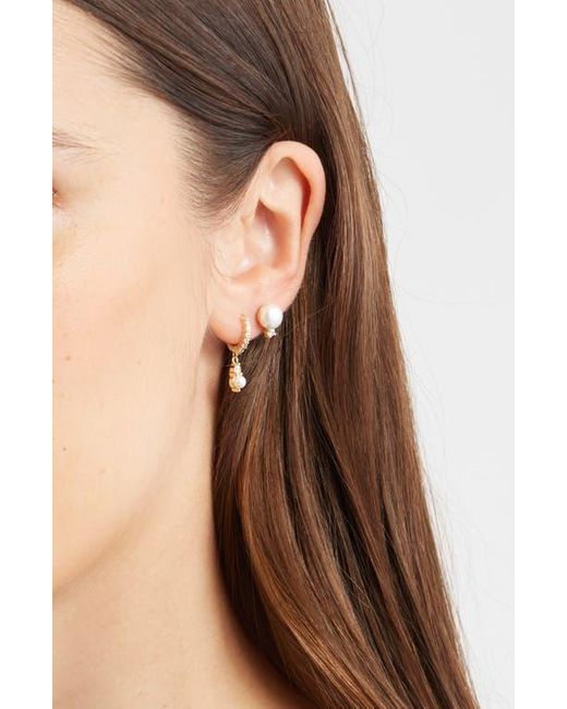 Nordstrom White Set Of 3 Freshwater Pearl & Cubic Zirconia Stud & Hoop Earrings